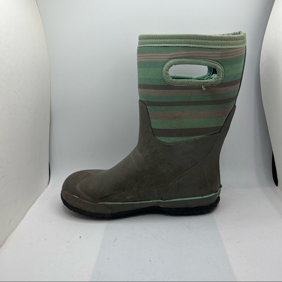 Bogs Sz 3 Snow Rain Boots Classic Stripe Gray Green Girl Youth. - Picture 2 of 11